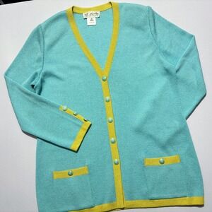 Vintage St. John Collection Cardigan Button Shoulder Pads Wool Rayon Womens 12